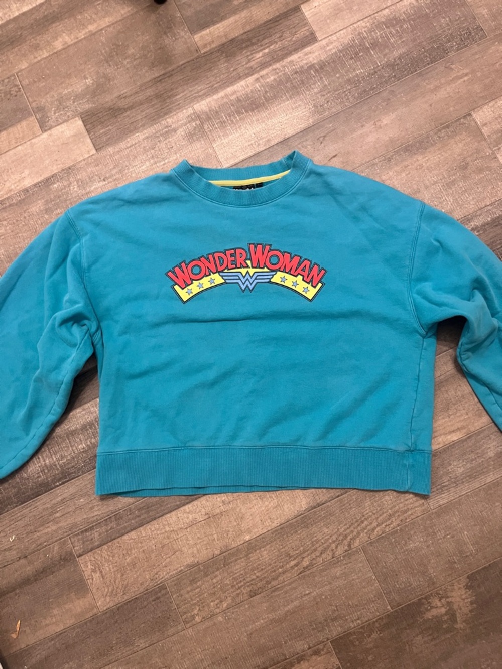 Wonder Woman Teal Graphic Crewneck Sweatshirt - Women's Sweater